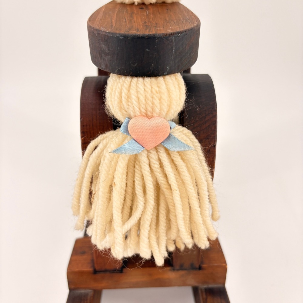 Vintage Handcrafted Wooden Rocking Horse Figurine Yarn Mane Heart Detail‎ - Picture 2 of 10